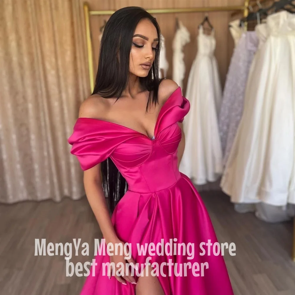 

ZHUISHU Elegant Pleat Prom Gown Satin Side Slit Evening Dress Off Shoulder Party Prom Dress For Women robes de soirée Customized