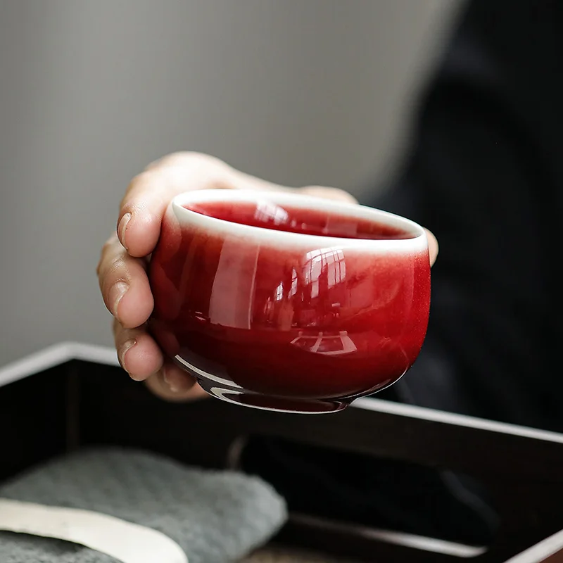 Taza de Té Esmaltada en Horno Langhong de 140ml, Taza Individual Maestra, Taza de Degustación Esmaltada en Horno, Taza de Té de Cerámica para Set de Té Kung Fu