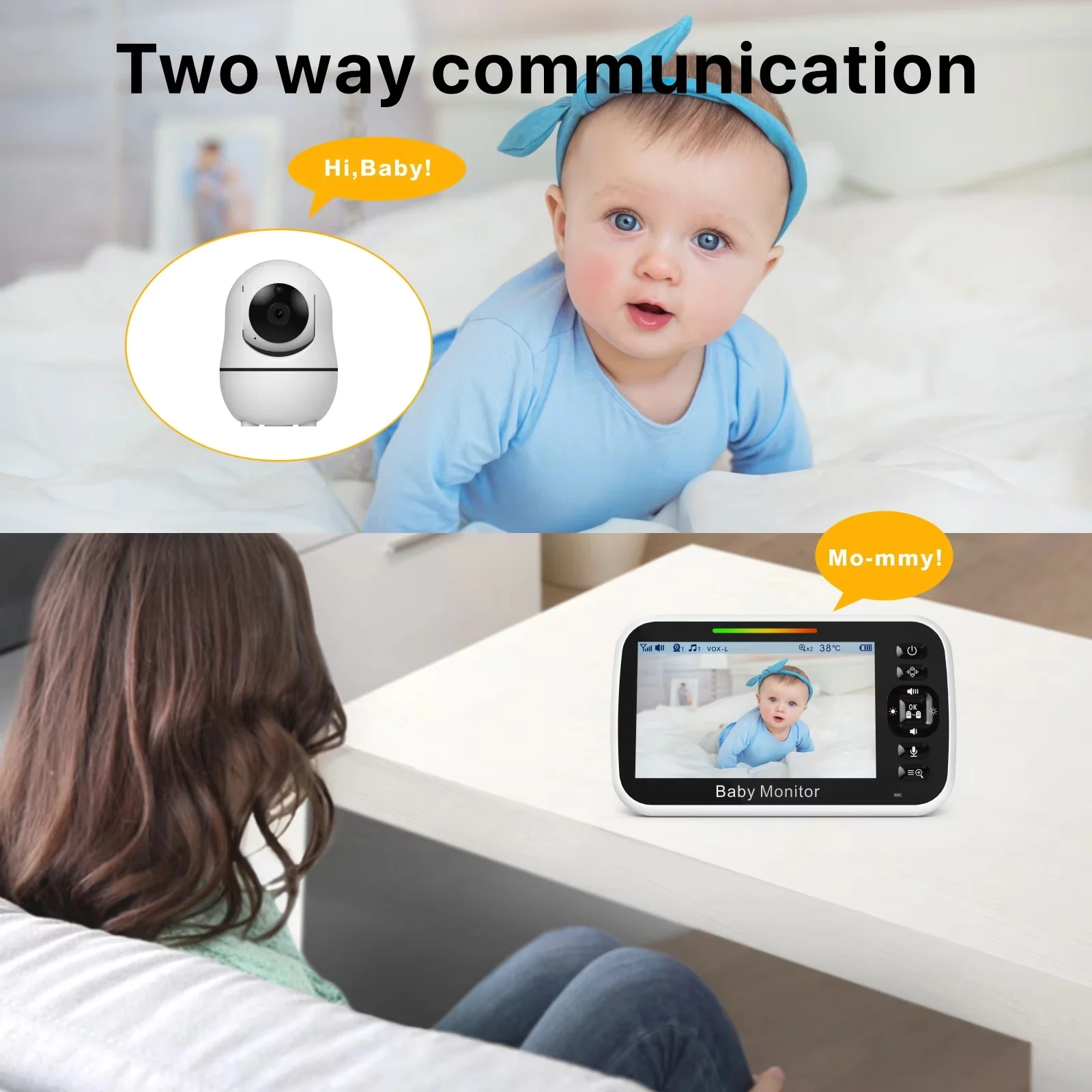 5.0 Inch Baby Monitor LCD Screen VOX Mode Night Vision Two-Way Audio Temperature Sensor Lullaby Pan Tilt Security Camera SM663 view 2