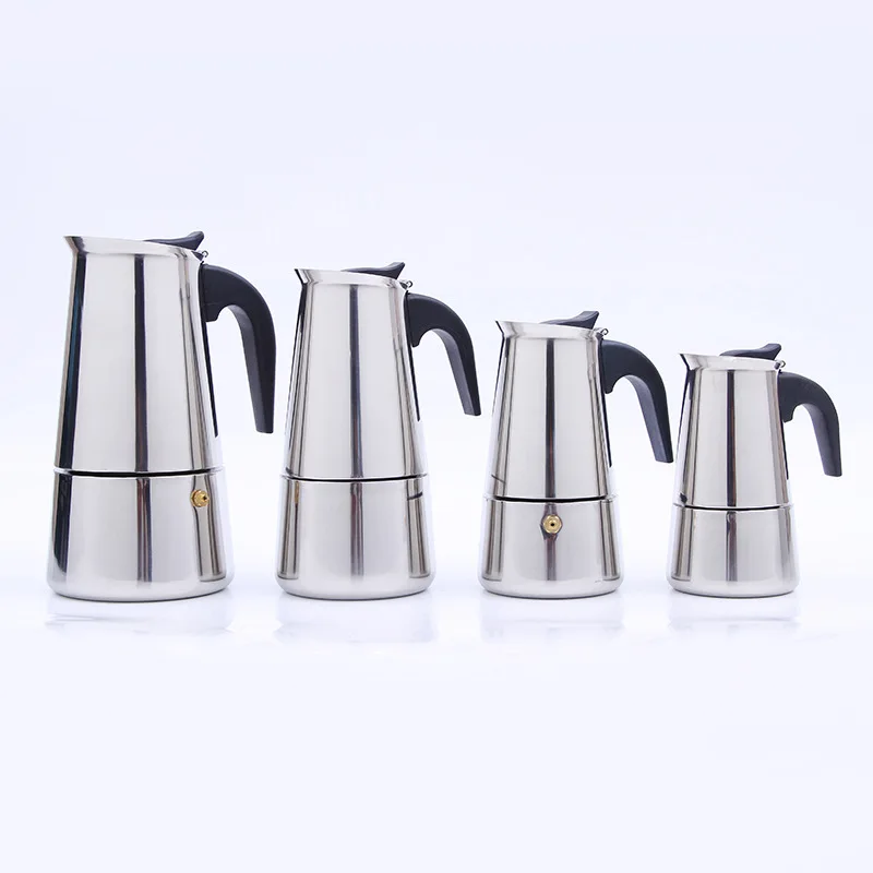 Stainless Steel Espresso Coffee Maker, Moka Pot, Percolator Tool, Stove Top, Italian, 100 ml, 200 ml, 300 ml, 450ml