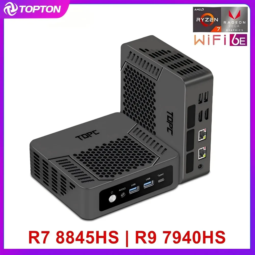 New TOPC AMD Ryzen 9 8945HS R7 8845HS Mini PC USB4.0 Dual LAN 2xDDR5 PCIe4.0 Windows 11 Pocket Cheap Gaming Mini Computer WiFi6E