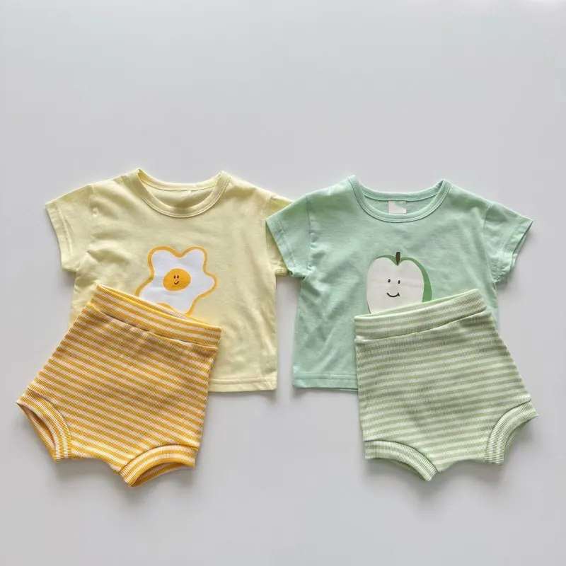 

Newborn Baby Girl Boy Clothes Set Cotton T-shirt+Shorts Toddler Child Short Sleeve Clothing Suit Pullover Baby Clothes 9M-5Y