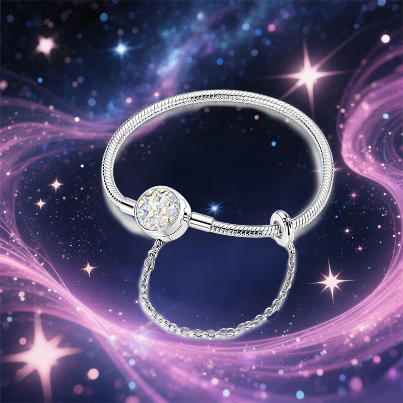 

Bracelet Original 925 Sterling Silver Charm Bracelet 17-20CM Shining Crystal Safety Chain Bracelets for Women DIY Charm Jewelry