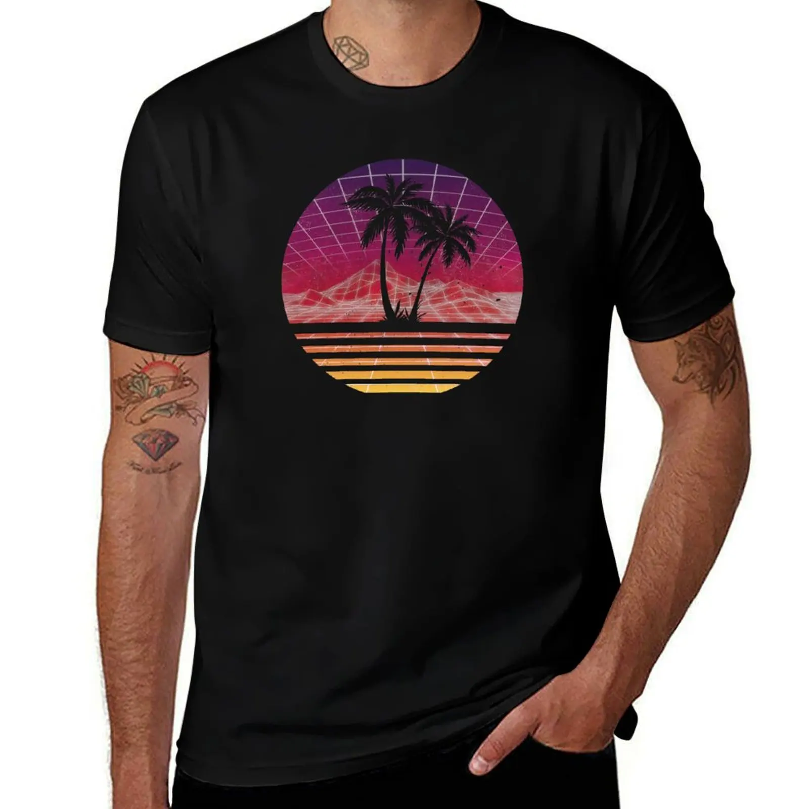 

Modern Retro 80s Outrun Sunset Palm Tree Silhouette - Original T-Shirt man tshirt t shirt for man T-Shirt