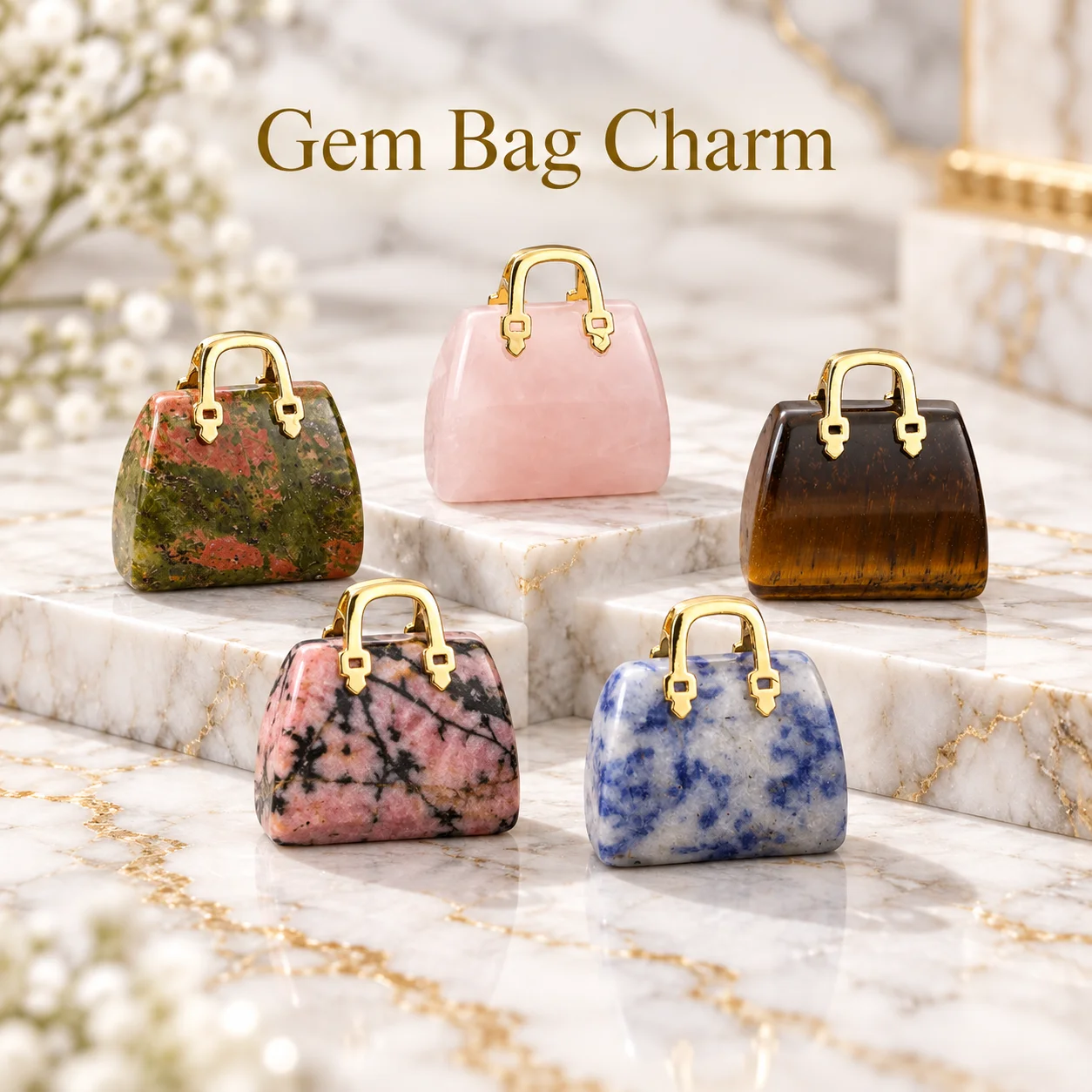 10/30/50 pcs Natural Crystal Handbag Pendant Mini Gemstone Purse Charm Lucky Stone Hanging Ornament Home Decor Gift for Women