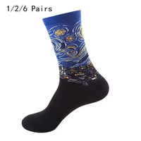 1/2/6 Pairs Men Retro Abstract Art Socks Shout Modern Van Gogh Starry Night Happy Oil Painting Comfort Skateboard Sock