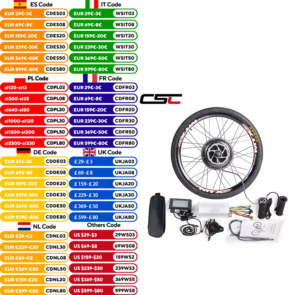 CSC Electric bike Conversion Kit Rear 48V 1000W 1500W hub Motor Wheel gearless 26