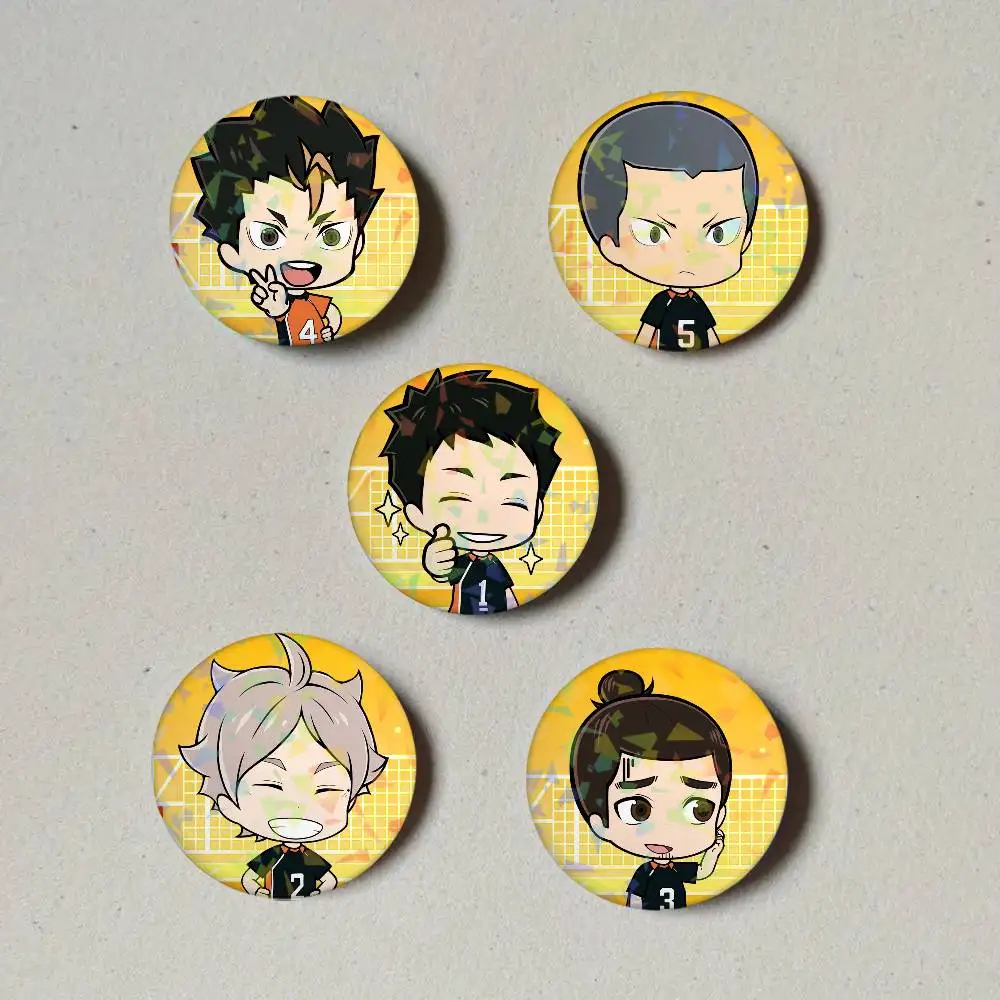 Karasuno High School Haikyu Q 2 Round Badge Lapel Pins for Backpacks Briefcase Laser Brooch Clothes Gifts