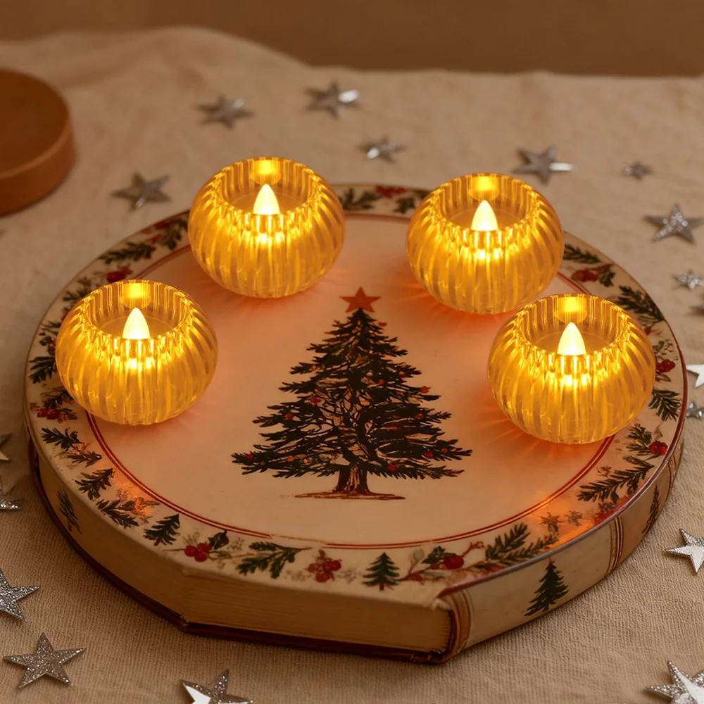 12pcs LED Round Candle Lights, Round Flameless Candle, Battery Operated Candle Night Light, Transparent Crystal Lamp