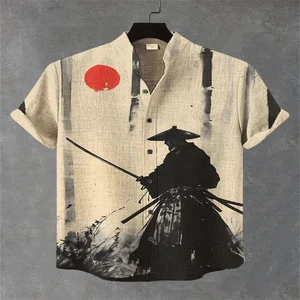 Pria Kucing Hitam Samurai Minum Teh Tinta Seni Cetak Kemeja Lengan Pendekthe Lone Warrior Tinta Seni Cetak Kemeja Kasual 10 kucing prajurit penjualan terbaik - №