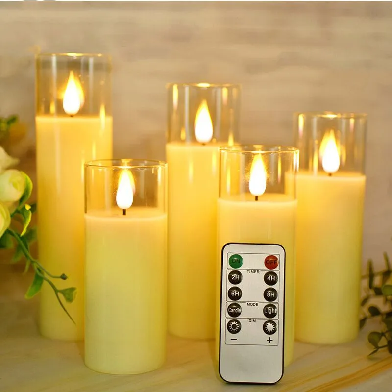 Dia.5.3cm Remote controlled Mini Flameless Glass Candles 3D wick LED Light Flickering USB Rechargeable Pillar Candle Party Decor