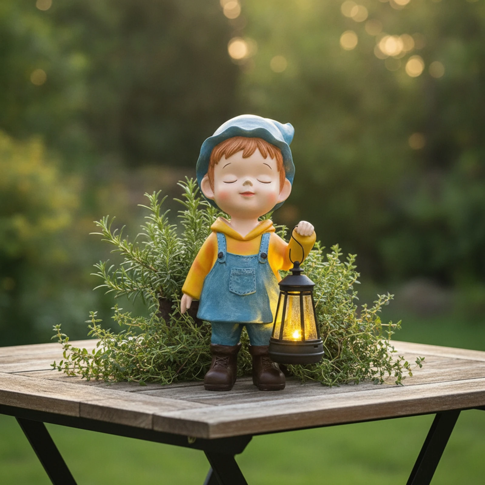 Child Statue with Lantern Hand-Painted Solar Statue with Lantern Garden Figurine with Light Indoor-Outdoor Lawn Ornament Cute