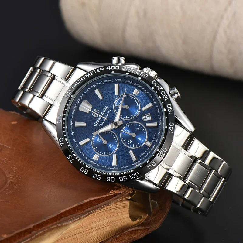 Seiko-relojes de cuarzo para hombre, pulsera con correa de cuero, marca Grand Seiko, AA