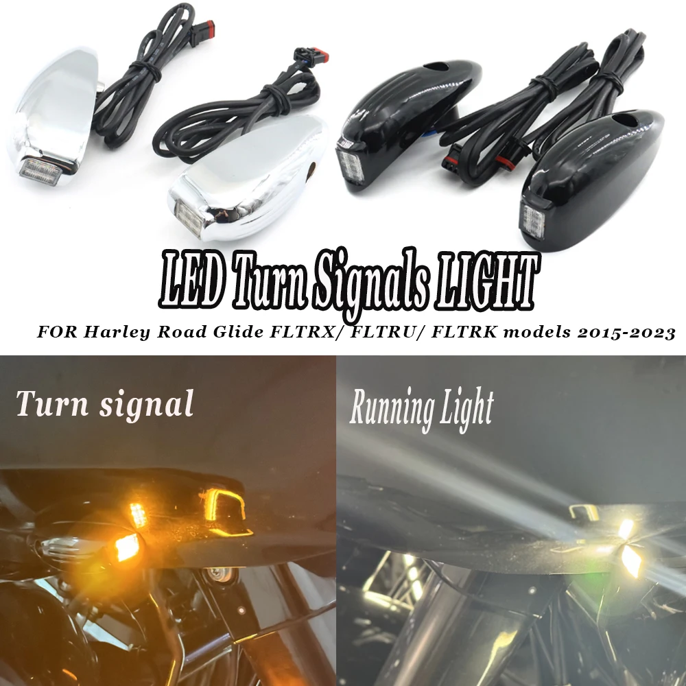 Motorcycle LED Front Turn Signal Daytime Running Light White Turn Signal Yellow For Harley FLTRX/FLTRU/FLTRK 2015-2023