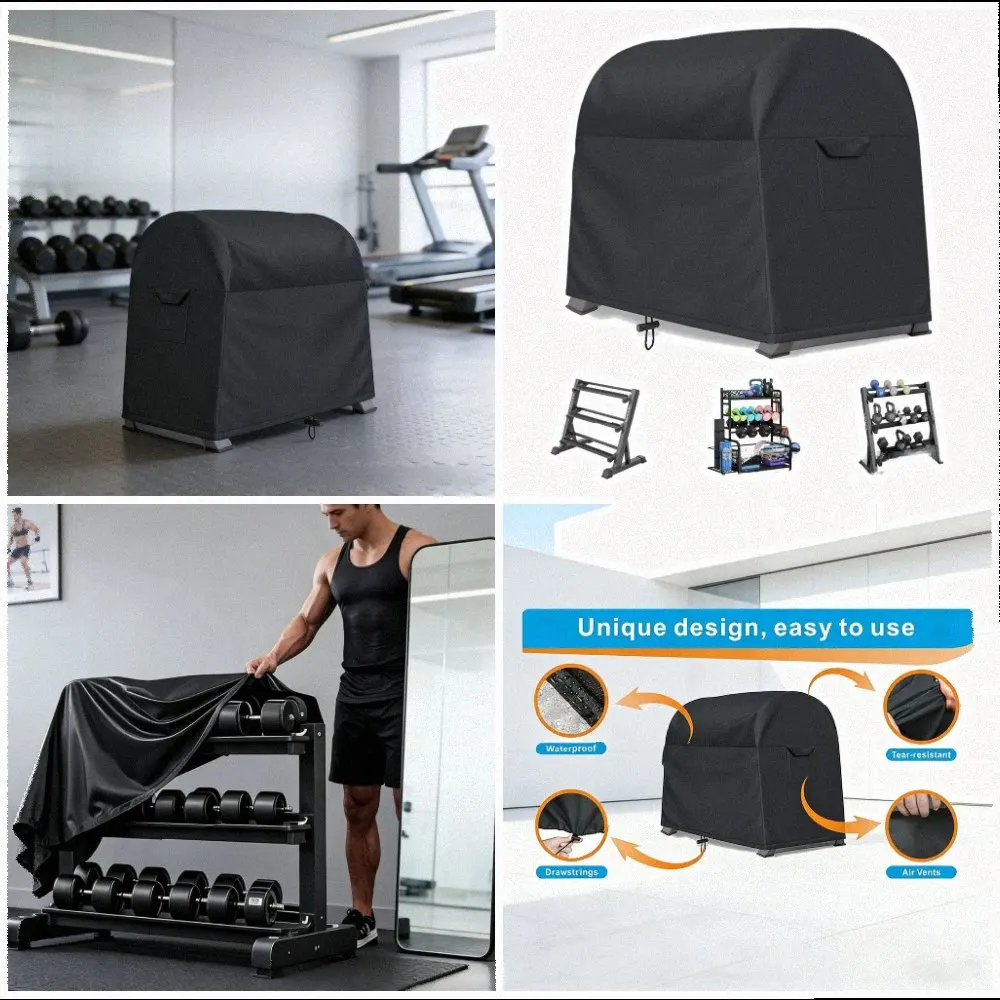 Black Dumbbell Rack Protective Cover 420D Oxford Cloth Waterproof for A Frame Racks with Ventilation Air Vents