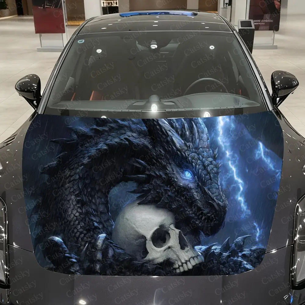 

Lightning Black Scales Dragon Car Vinyl Wrap, PVC Waterproof Car Hood Sticker, Self-Adhesive Scratch-Resistant Stickers