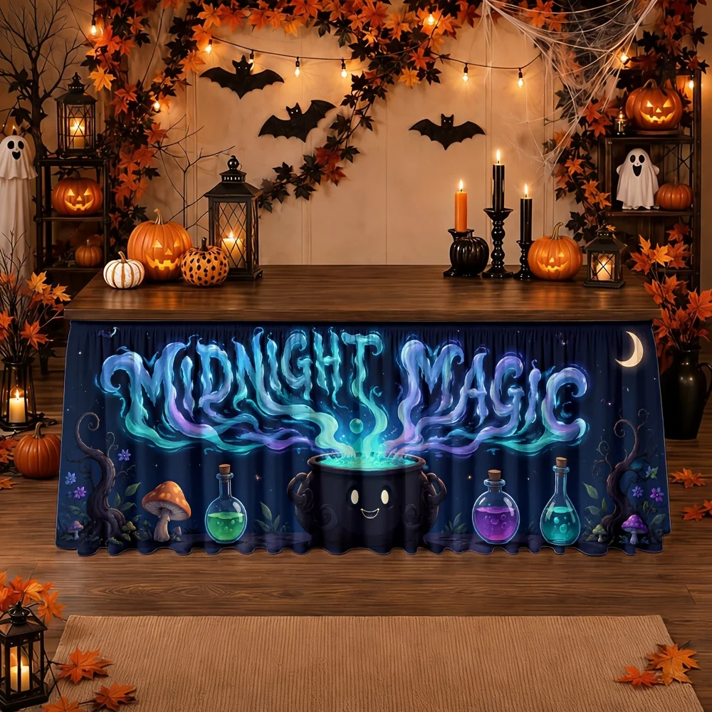 Magic potion mushrooms moon night sky starry sky forest witchcraft ritual celebration decoration display table cover