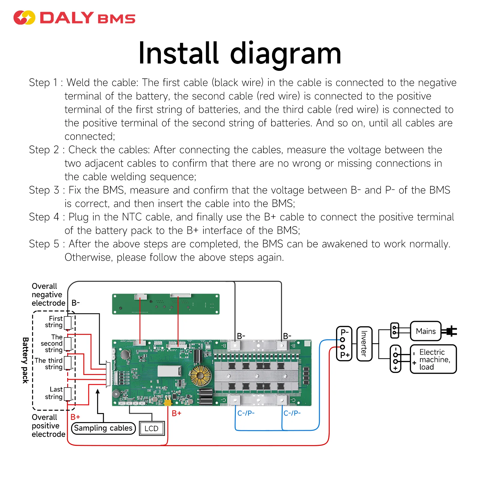 DALYBMS Smart Inverter BMS 8S 16S 24V 48V 100A 200A Energiespeicher Lifepo4 3,2V Batterie BMS RS485 CAN WiFi Growatt Deye Inverter