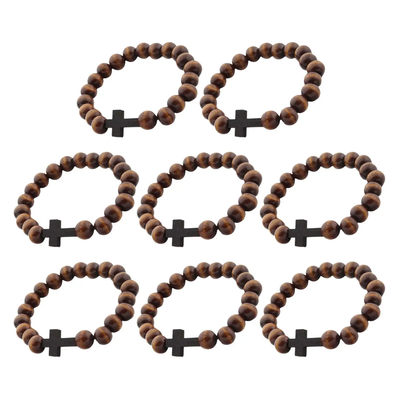 8Pcs Wooden Cross Bead Bracelets Stretch Elastic Christian Prayer Beads Devotional Gift Cross Bracelet Devotional Bracelets