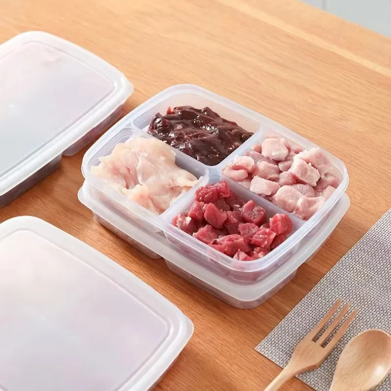 4Boxes of Food and Fruit Storage Box Portable Compartment Refrigerator Freezer Organizer Divided Packing Meat Onion Ginger Crisp