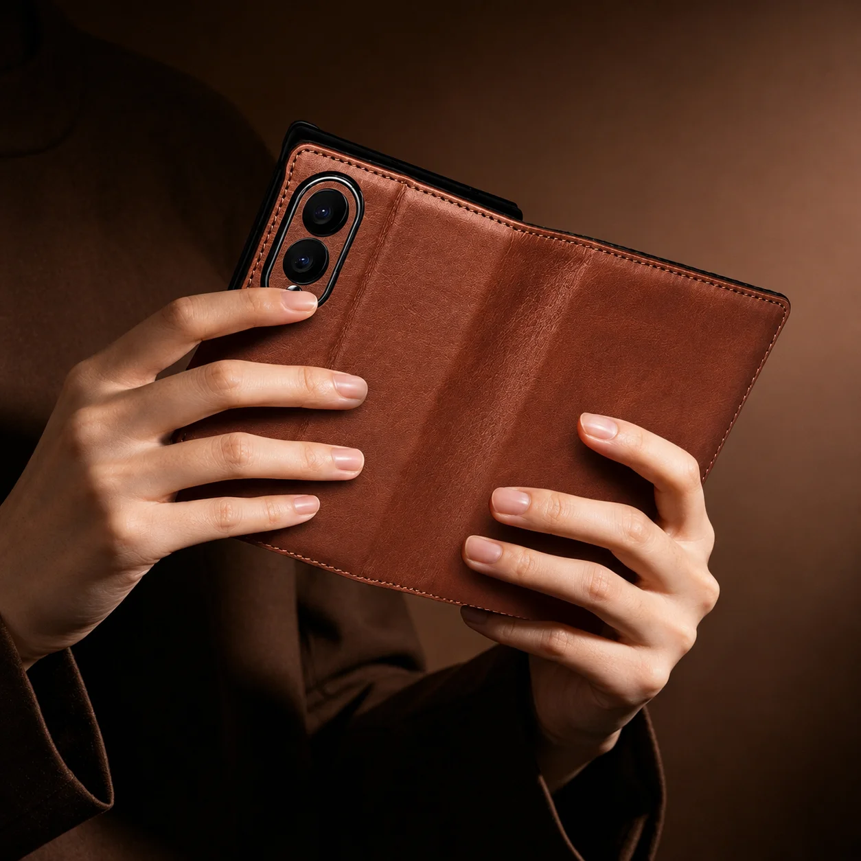 QIALINO Oil-Waxed Genuine Leather Case For Samsung Galaxy Z Fold8 Z Fold8 Ultra Magnetic Flip Wallet Cover Card Slot Shockproof