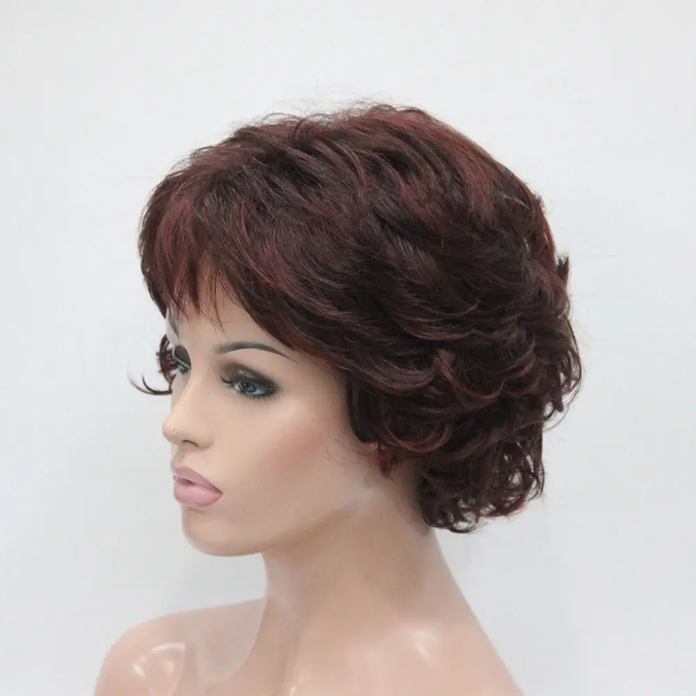 New Wavy Curly Auburn Mix Red Short Synthetic Hair Full Women's daily Party Wig