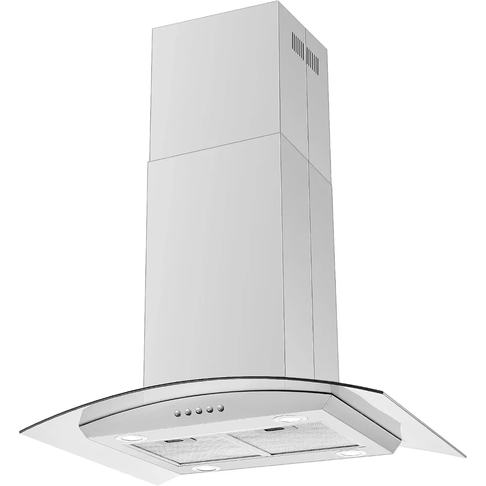 Aço inoxidável Ilha Faixa Hood, Controle Botão, Cozinha Exaustor Ventilação Fan, 700 CFM, 30"