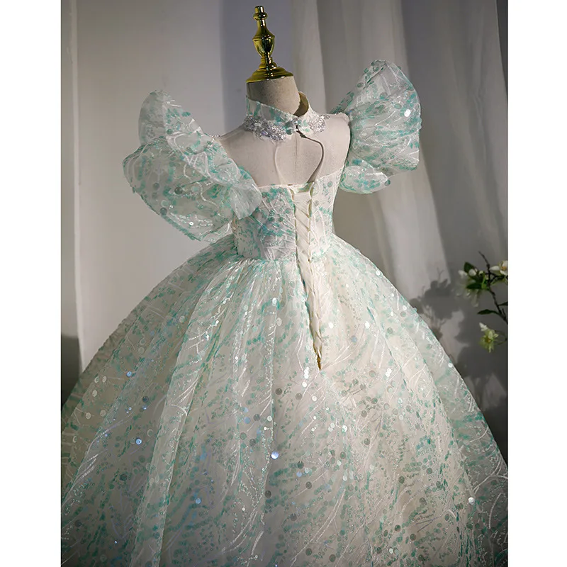 2024 Fluffy Baby Formal Dress Kids Sequined Clothes Ceremony Elegant Girls Dresses for Parties Infant 1st Communion Ball Gowns