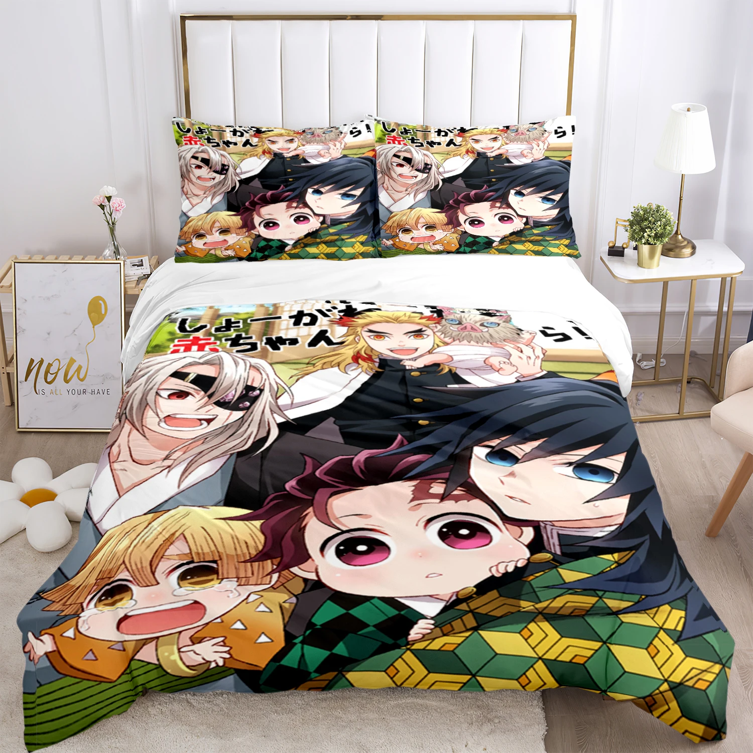 

Anime Demon Slayer Print Bedding Set 2/3pieces Nezuko Bed Linen Queen Double Single King Size Duvet Cover Set Kids Adults Gift