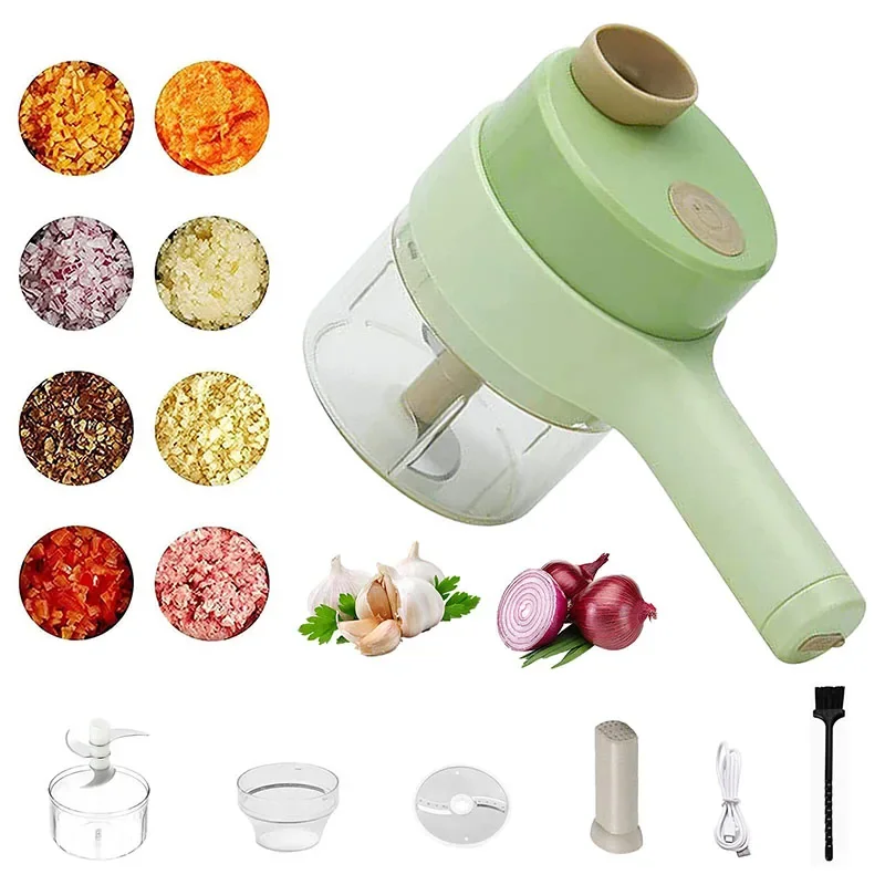 4 in 1 Vegetable Cutter Handheld Electric Vegetables Slicer For Garlic Pepper Celery Ginger Meat With Brush Kitchen Accessories