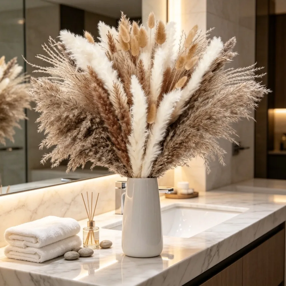 Dried Flowers Brown White Pampas Grass Bouquet Boho for Home Wedding Party Table Decoration