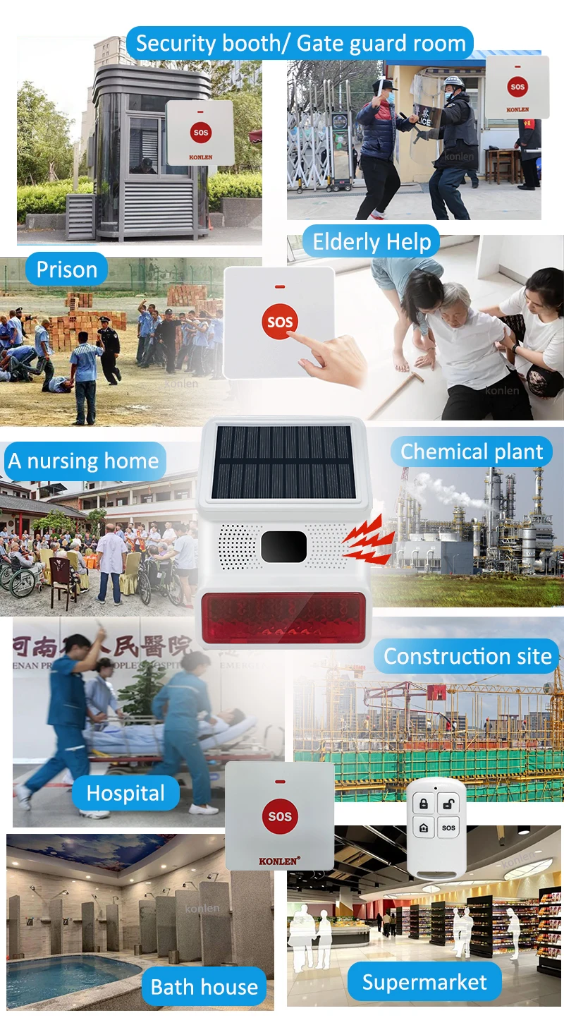 SOS Help Call Button Solar Emergency Alarm Siren Outdoor Panic Crisis Survival Self Defense Elderly Safety Alert Senior Old Care