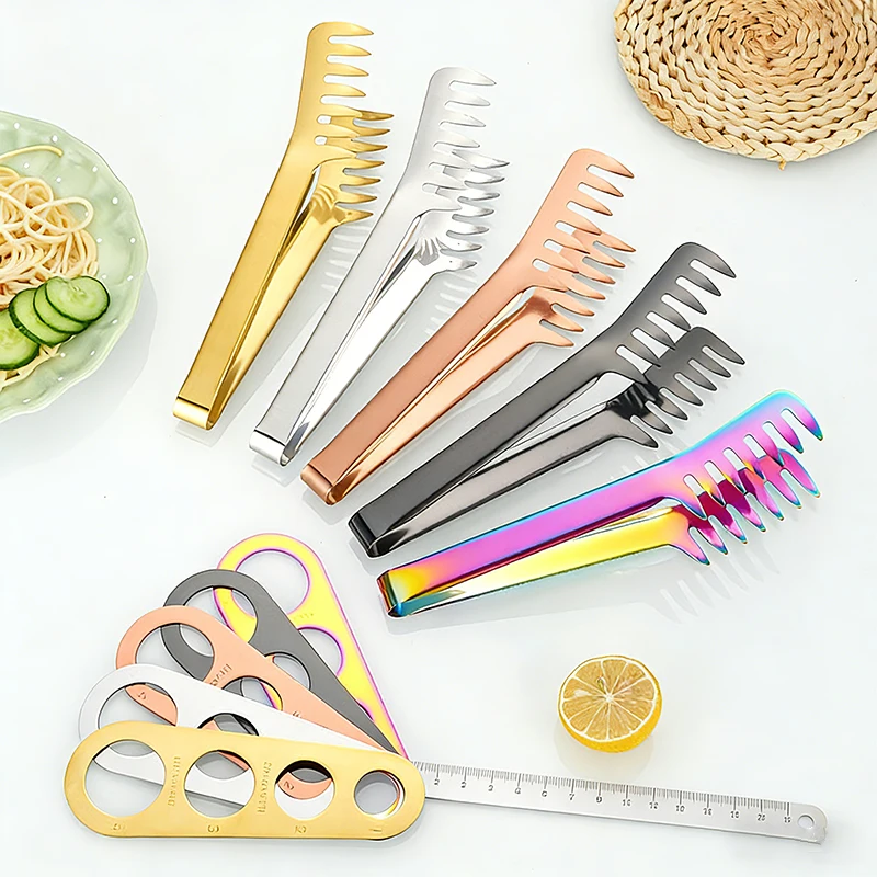 

2pcs Comb Spaghetti Tongs & Pasta Measurer Set Luxury Gold Pasta Tool Set Kitchen Utensils Noodle Gripper Tongs