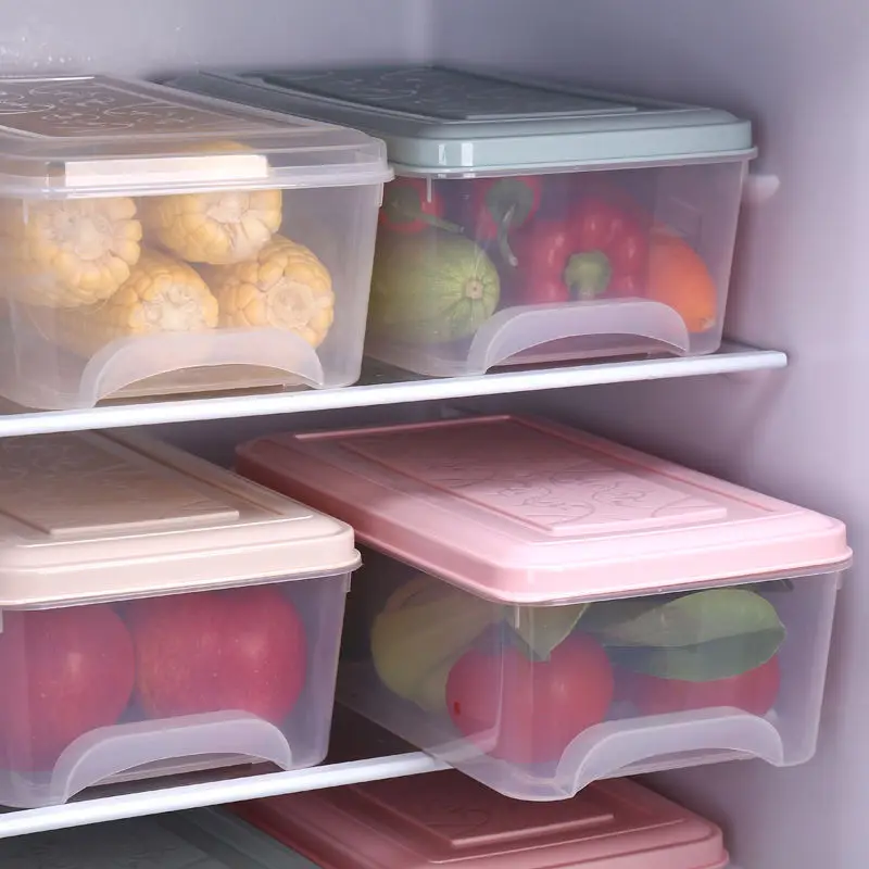 透明プラスチック製長方形収納ボックス-冷蔵庫-キッチン用-家庭用収納容器-耐久性のあるプラスチックオーガナイザー