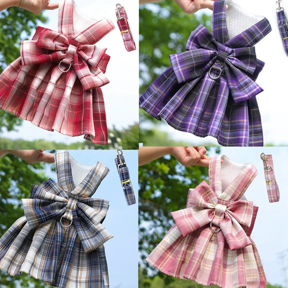 Dog Harness Dress Leash With Bowknot Dog Collar Skirt Cute Princess Tutu Skirt Cat Puppy Clothes Suspenders Vest Pet Clothes