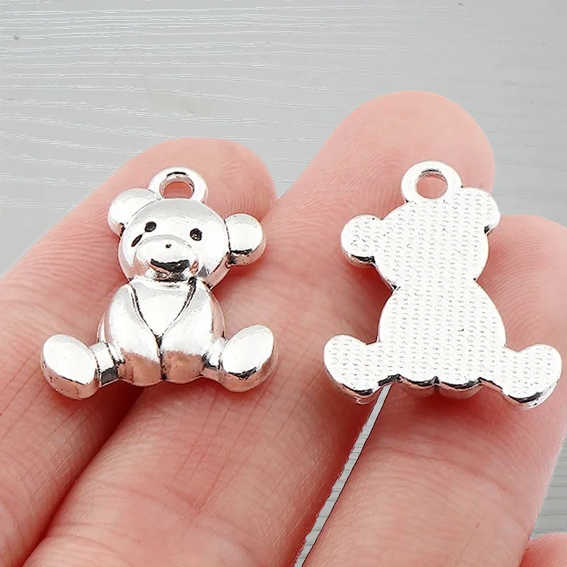 20 x Tibetan Silver Sitting Cute Teddy Bear Plated Metal Charm Pendant For DIY Handmade Craft Jewelry Making