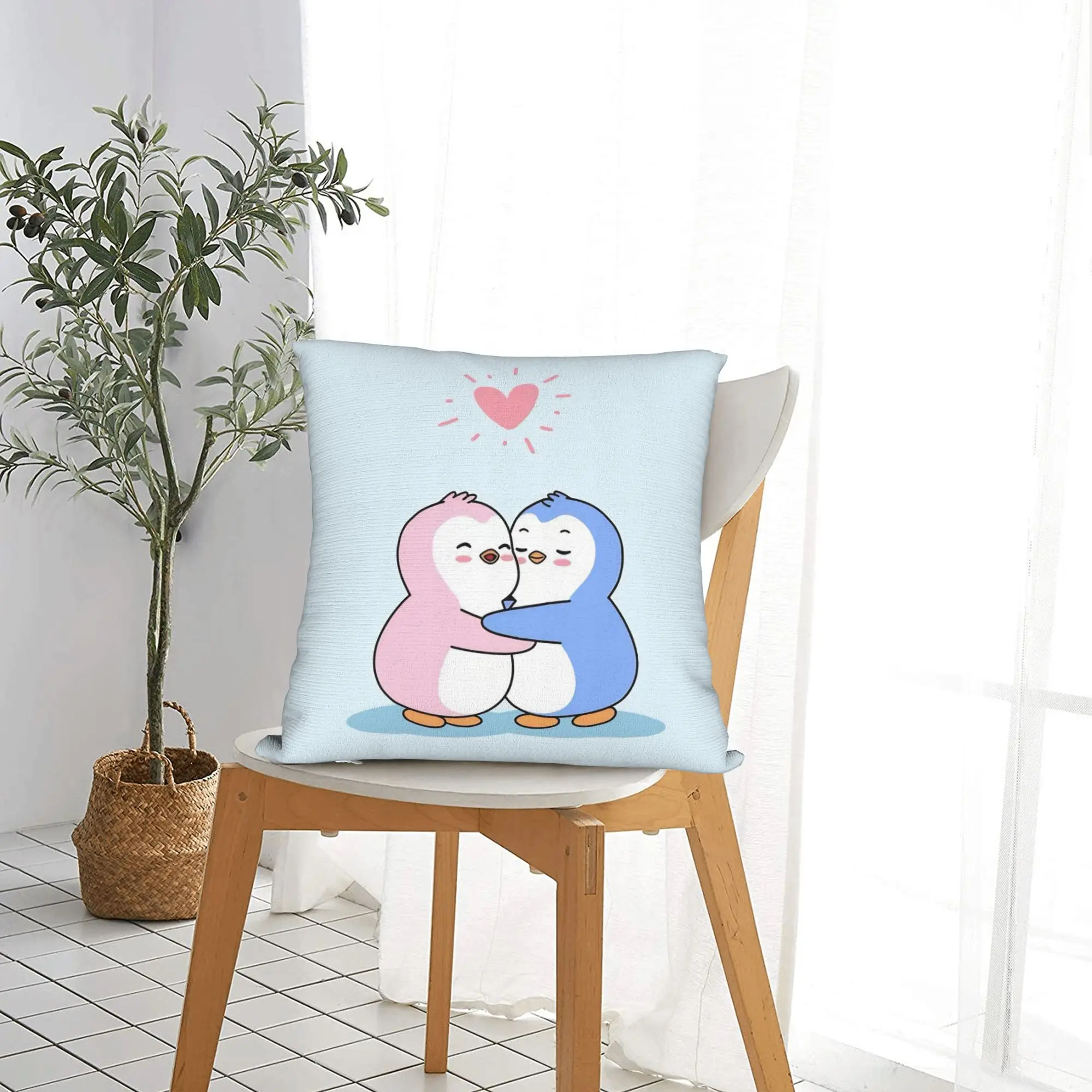 P-Pudgy Penguin Square Pillow Case Cute Couple Cushion Cover Funny Polyester Decor Pillowcase for Car 45*45cm