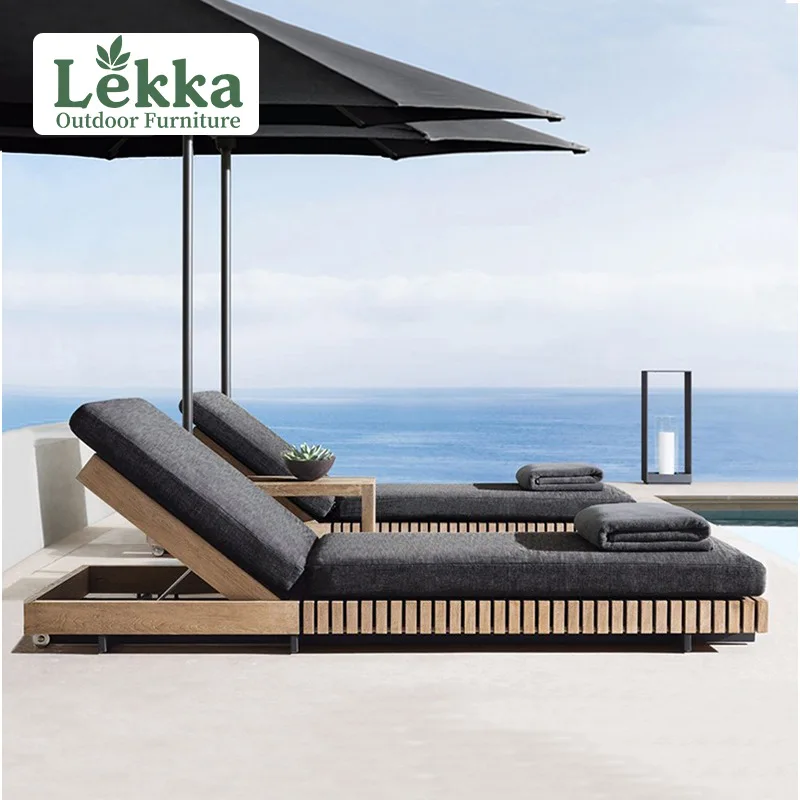 

Customized outdoor bed teak villa hotel swimming pool deck chair B & B seaside open-air waterproof solid wood beach chair