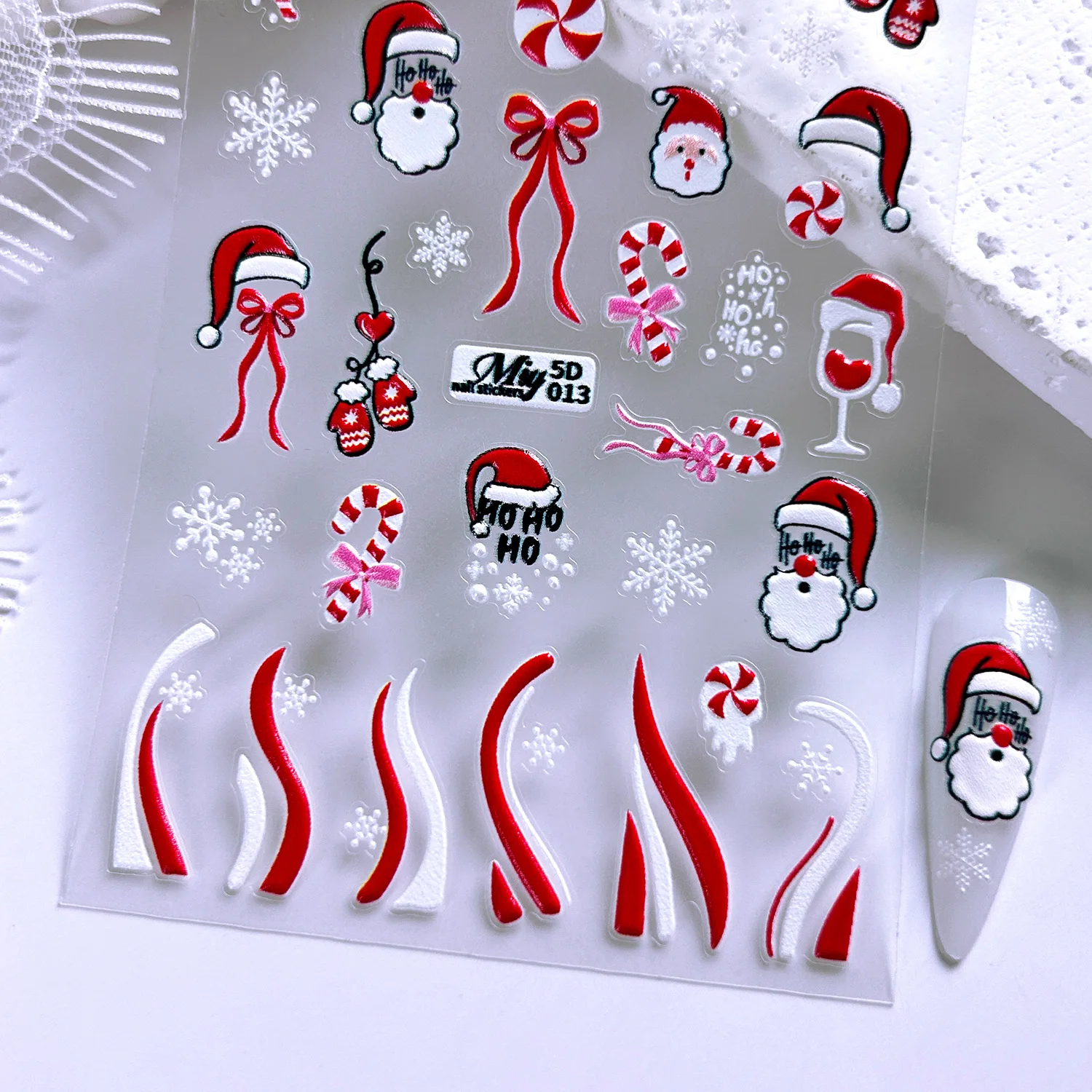 4 stks 5D Relief Kerst Nagelstickers Cartoon Snoep Hart Elanden Sneeuwpop Nagelsticker voor Feestelijke DIY Decal Nail Art Decoraties