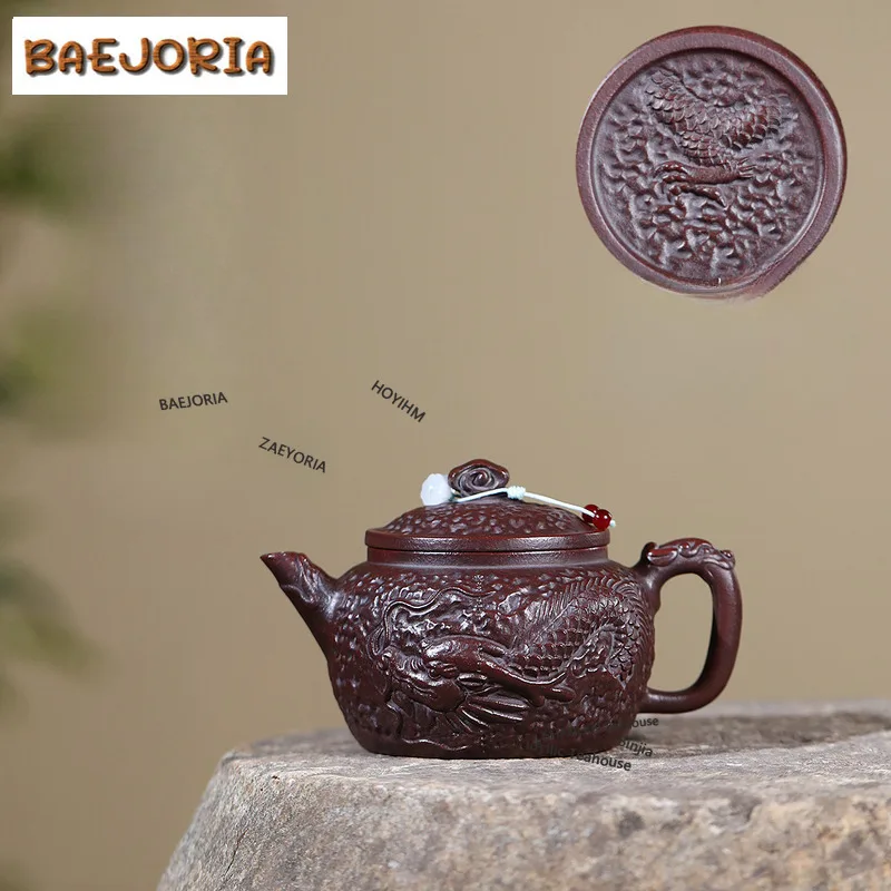BAEJORIA 360ml Yixing Purple Clay Teapots Handmade Dragon Grain De Bell Pot Raw Ore Antique Brass Mud Kettle With Infuser Zisha