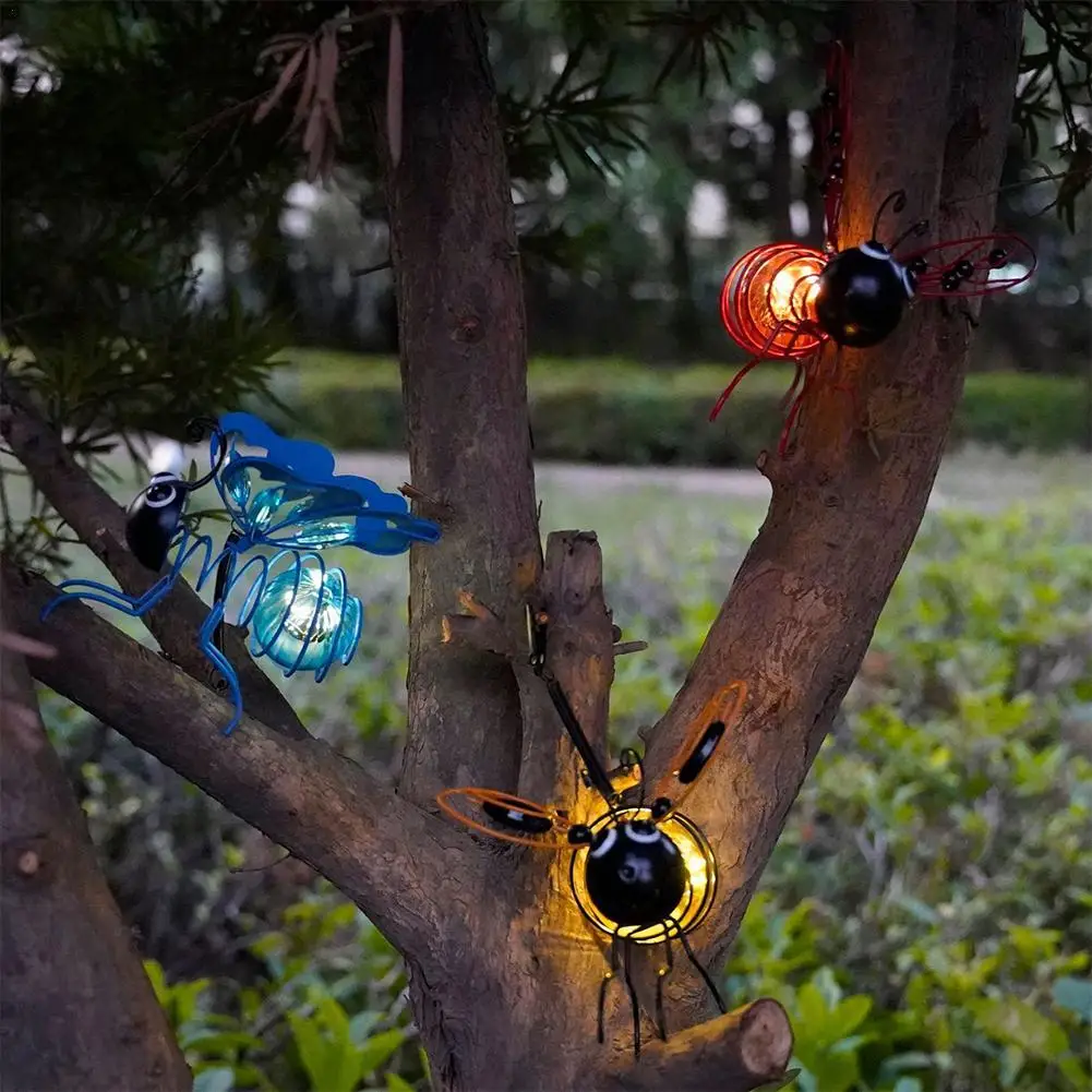 

Outdoor Garden Lights Creative Simulation Insects Waterproof Hanging Decoration Bees Dragonflies Butterflies Art Iron Hangings