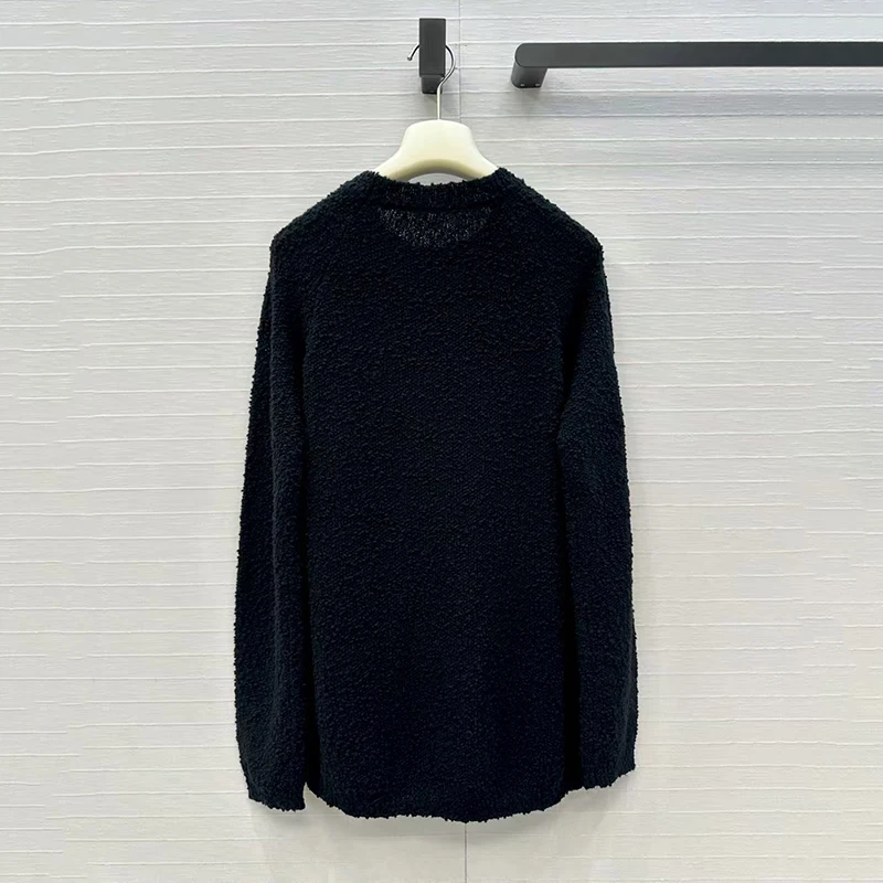 Maglione lavorato a maglia di lana da donna, pullover a maniche lunghe con scollo tondo, top ampio casual alla moda, autunno, nuovo stile, 2025