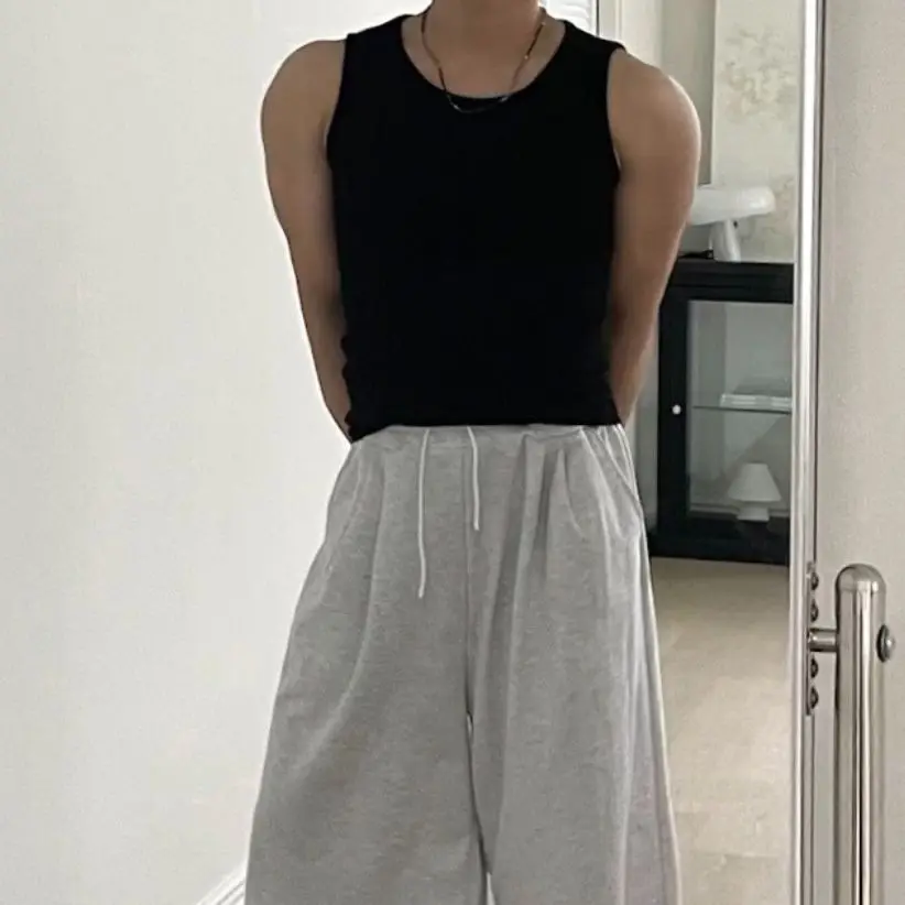 Men's Slim Fit Elastic Tank Top Summer Thin American Hard Man Muscle Splice Vertical Stripes Fitness Training Wear