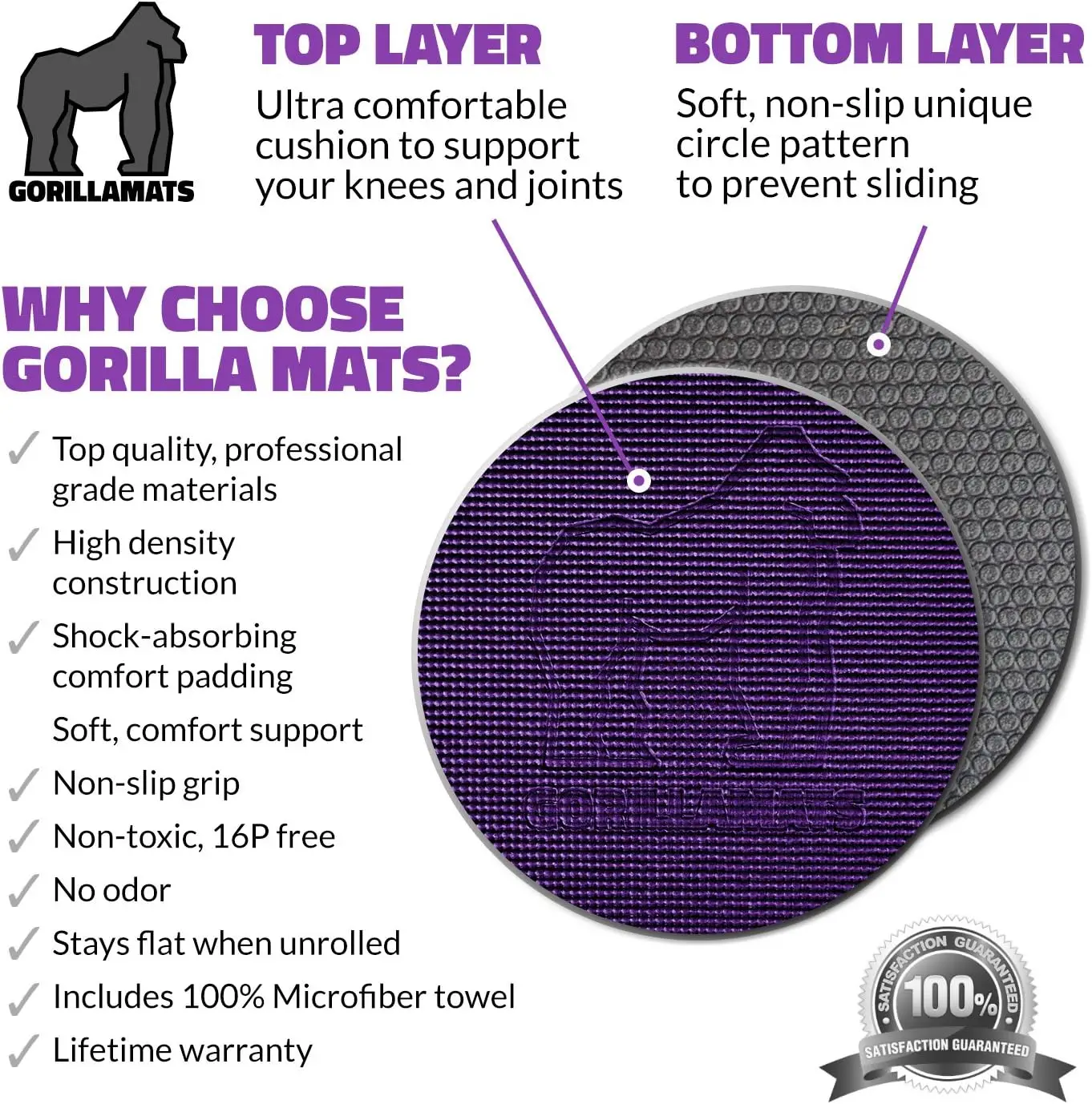 Gorilla Mats Premium Large Yoga Mat – 6' x 4' x 8mm Extra Thick & Ultra Comfortable, Non-Toxic, Non-Slip Barefoot Exercise Mat –