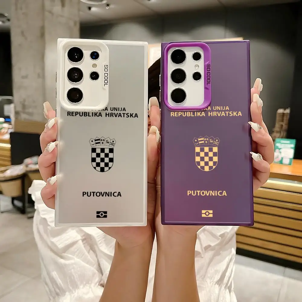 Croatian Passport Phone Case For Samsung Galaxy S25 Edge S24 S23 S22 S21 S20 Ultra Silicone Colorful Silver Phone Case