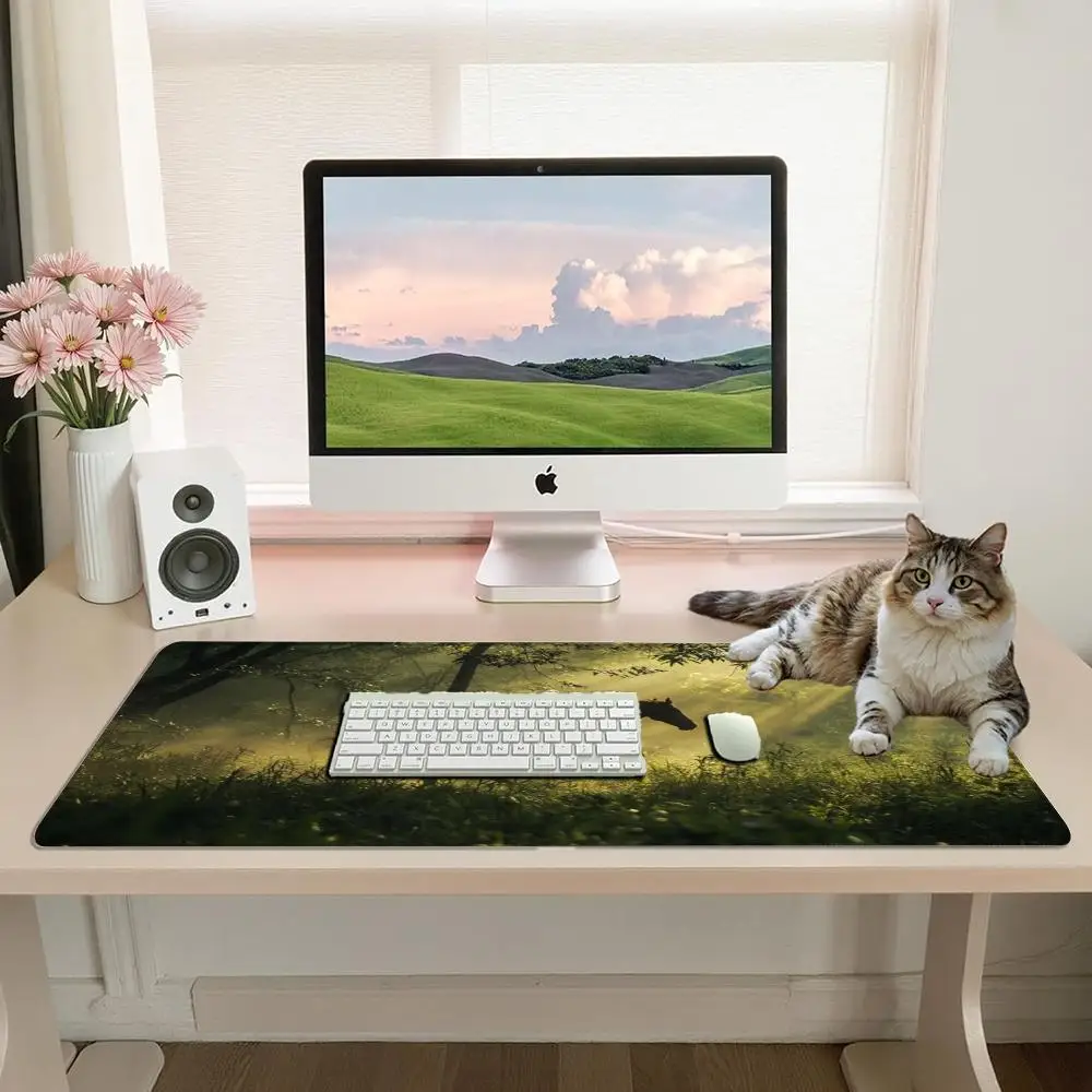 Large Gaming Mouse Pad Forest Running Horse Silhouette Sunlight Nature NonSlip Rubber Desk Mat for PC Computer Office Gamer Gift