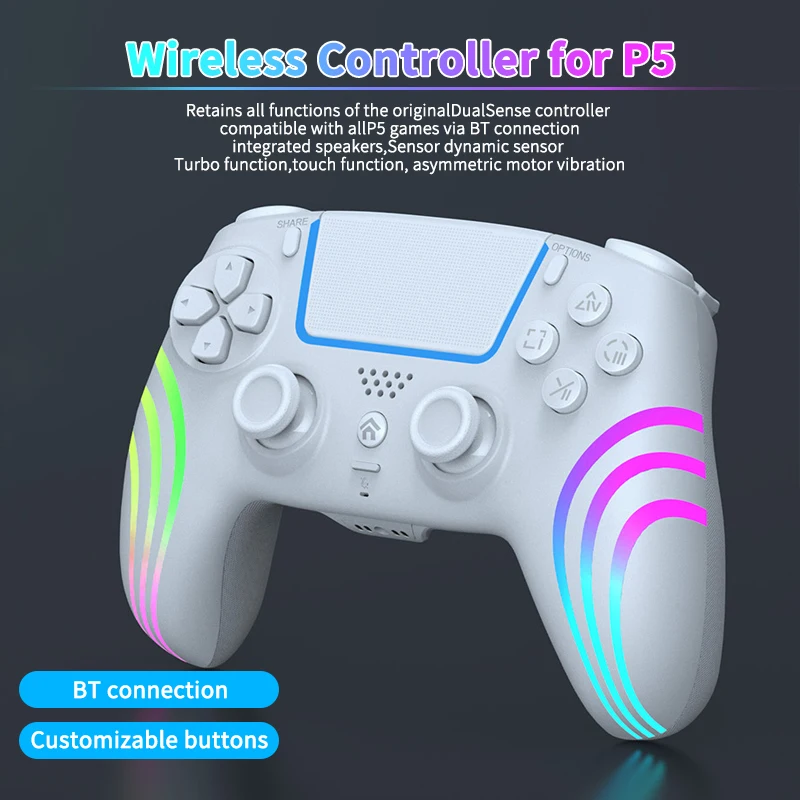 Wireless Game Controller for PS5 Private Mold RGB Light Programmable Back Buttons Turbo Bluetooth Gamepad