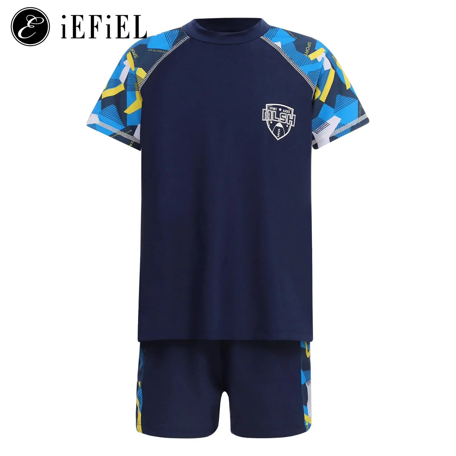 

Детские комплекты Rashguard из 2 предметов для мальчиков, спортивные купальники, купальник с коротким рукавом, Топ для плавания с плавками, пляжный купальный костюм, купальные костюмы