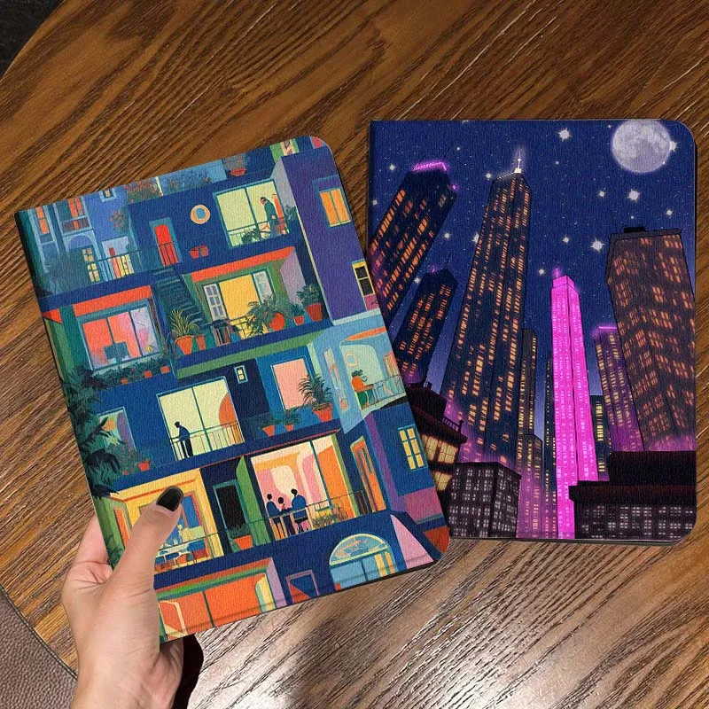 

Colorful Building Night Scene Tablet Case For Apple iPad Air Pro mini 1 2 3 4 5 6 7 8 9 11 M2 M3 M5 M4 5th 6th 7th 10th