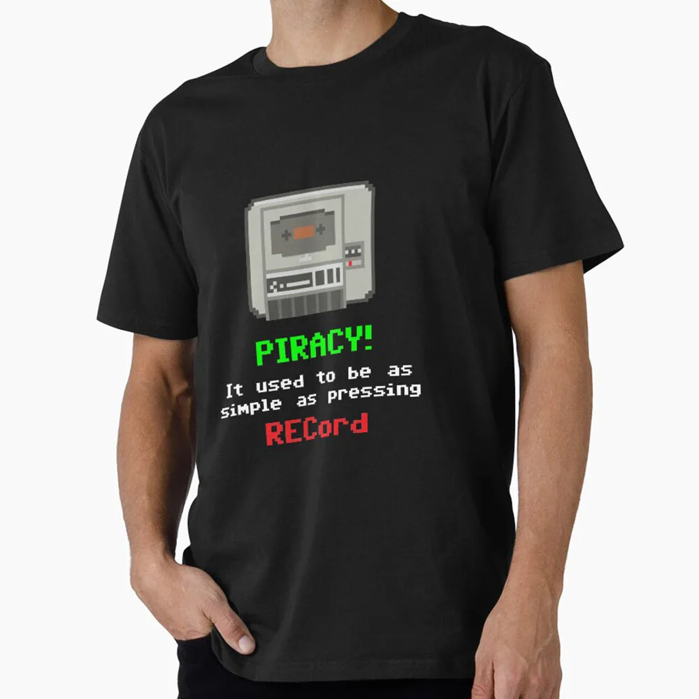 

C64 Piracy! Retro Computer Nostalgia Gift t shirt 100% cotton Short Sleeve Graphic Clothes US Size Tops S-6XL